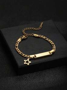 1pc Personalize Girls And Boys Name Bracelet, Customized 18k Gold Plated Stainless Steel Bar ID Bracelet For Delicate Gift For Kids Girls And Boys Funny Secret Santa Gifts Back To School Winter Gift Ideas Boy Girl Valentine's Day - Gold - View 4