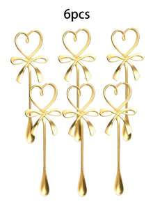 1 Piece/3 Pieces/6 Pieces Coffee Spoon, Long Handle Dessert Spoon, Heart Butterfly Coffee Spoon, Heart Bow Hanging Cup Spoon, Stainless Steel Coffee Stirring Spoon, Table Spoon, Stainless Steel Heart Bow Spoon, Stainless Steel Honey Spoon, Baking Spoon, Ice Cream Spoon, Heart-Shaped Design Spoon, Cute Spoon, Tea Spoon,