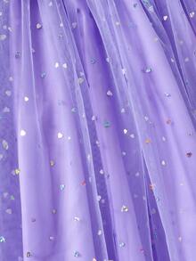 Young Girls Casual Cap Sleeve Asymmetrical Fish Scale Floral Print Bow Mesh Sequin Long Sleeve Dress