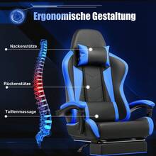 Gaming Chair - Ergonomic Office Chair With Lumbar Support, Headrest, And Massage Cushions, Adjustable Recliner For Gaming And Work, Supports Up To 150kg - Perfect For Office And ESports. - Màu xanh lam - Xem 3