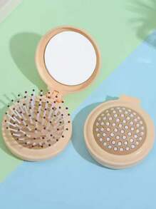 1支便携式折叠旅行梳，带镜子，小巧便携，迷你旅行尺寸，小巧发梳，女性旅行必备，旅行配件，按摩梳（产品可拆卸并重新安装），发夹，发饰，情人节男士礼物