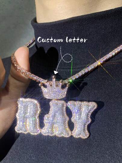Custom Crown Bail Letter Pendant With Iced Out Zirconia Gold Silver Color Name Necklace Men Women Hip Hop Chain Jewelry,Jewelry & Watches,Season Picks, Utilitarian Chic, Delicate Romance, Look Glamour