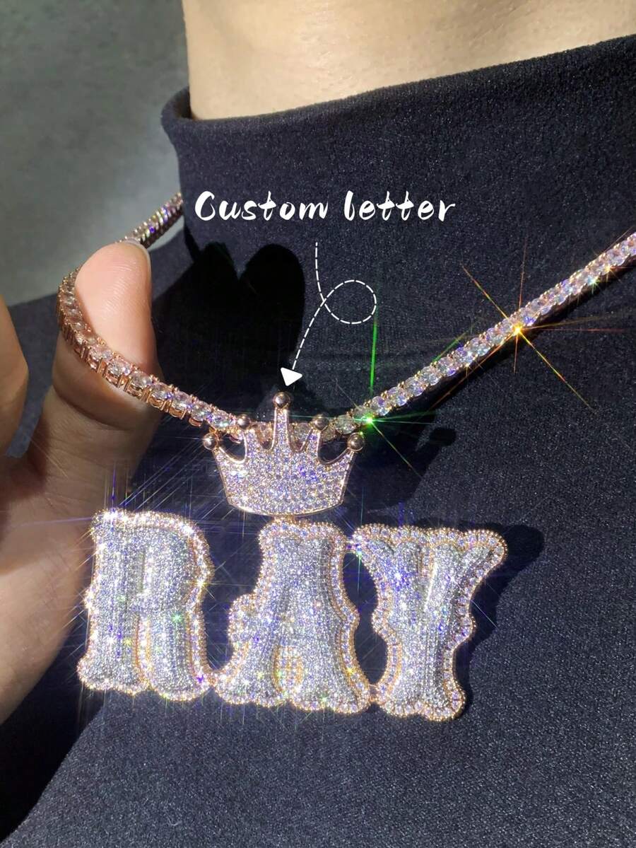 Custom Crown Bail Letter Pendant With Iced Out Zirconia Gold Silver Color Name Necklace Men Women Hip Hop Chain Jewelry,Jewelry & Watches,Season Picks,Custom Name Stainless Steel Necklace, Personalized Nameplate - Multicolor - View 1