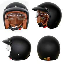 MTN 1 szt. matowy czarny zabytkowy kask motocyklowy z wbudowanym szkłem, odpowiedni do motocykli, skuterów i na każdą porę roku
