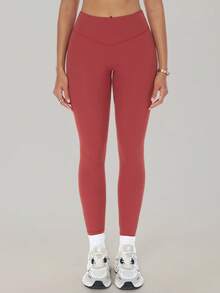MASKERT 女士瑜伽紧身裤、运动裤、健身裤、瑜伽裤、跑步裤、高弹力运动裤、舒适亲肤紧身裤 - 紅色 - 查看 4