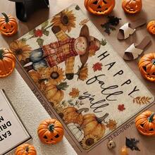 1 pièce/2 pièces/3 pièces Tapis de sol de cuisine épais imprimé de citrouille et d'épouvantail d'automne pour Thanksgiving et Halloween, tapis antidérapant et résistant à l'huile imprimé pour Thanksgiving, tapis de cuisine imperméable, tapis d'entrée lavable, tapis absorbant pour la cuisine, le salon, la buanderie, la salle de bain, décoration de la maison