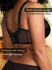 MIMILEMON Plus Size Women's Black Lace Lingerie Breast Comfort Breathable Bra, Lift - Black - View 8