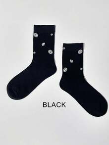 1/2/3/4 Pairs Glitter Decorated Ribbed Socks, Cute & Comfortable Mid-Calf Socks, Suitable For Women's Carnival Stockings And Knitwear/Women's Knee-High Socks, Sparkling Small Gift For Christmas, Family Surprise Gift For New Year, Essential For Girlfriend On Valentine's Day