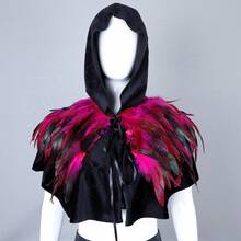 1pc Halloween Feather Shawl Short Velvet Cloak, Performance Party Feather Fake Collar Scarf Fur Cape