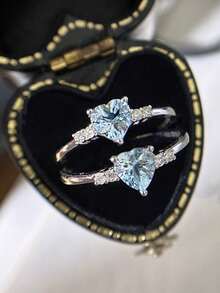 1pc S925 Sterling Silver Blue Zirconia Ring, Elegant & Minimalist Design, Suitable For Girls Daily Wear, Holiday & Party Gift