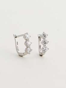 1 Pair 2pcs Luxury S925 Sterling Silver U-Shaped Cubic Zirconia Hoop Earrings, Elegant Design For Women, Daily Wear Or Party, Gift Accessory