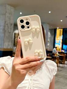 1 pièce Étui de téléphone beige avec décoration de papillon mignon, compatible avec Apple 11/12/13/14/11 Pro Max/12 Pro Max/13 Pro Max/14 Pro Max/XR/15/15 Pro/15 Pro Max/16/16 Pro/16 Pro Max