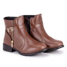 Botinha Feminina Cano Curto em Couro Ecologico Salto Baixo