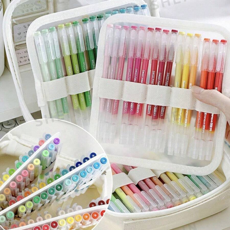 حقيبة أقلام شفافة سعة كبيرة، محفظة قرطاسية بطراز ياباني بسيط لفرش الرسم