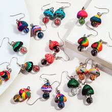 1 Pair Cute Handmade Clay Mushroom Earrings, Niche Pastoral Minimalist Design For Gift Exchange Women Fashion Jewelry Daily Wear Picnic Party All Seasons Accessories - Màu số 3 - Xem 5