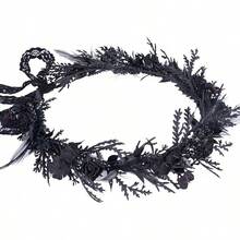 MOSTORY Black Gothic Flower Crown - Dark Floral Fairy Headpiece With Women Goth Wedding Witch Aesthetic Cosplay - màu đen - Xem 1