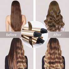 Three Barrel Curling Iron Wand Hair Waver, 1 Inch Ceramic Tourmaline Triple Barrels, Beach Wave Hair Curler, With Dual Voltage Crimper Hair Tool