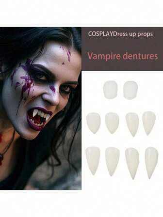 2pcs Halloween Vampire Zombie Fake Teeth, COSPLAY Makeup Party Trick Prop, Halloween Party Costume Decoration, Plastic Fangs For Horror Theme Party, Festival Celebration