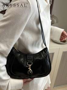 Novachic,1pc Retro Minimalist Hook Decor Adjustable Shoulder Strap Crescent Shape Bag, Suitable For Date, Outing, Party - 黑色 - 查看 7