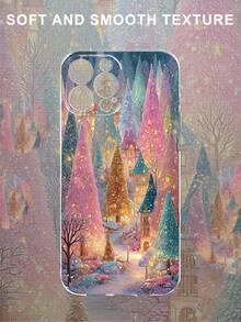 Weihnachtsbaum Traumwald Thema bedruckter 2D Muster, schicker Stil, geeignet als Geburtstags-/Feiertagsgeschenk für Kollegen, Freunde, Familie, Paare. Transparente weiche Hülle mit Schutz-, Staub- und Wasserschutzfunktion kompatibel mit iPhone 16/15/14/13/12/11/Pro/ProMax/X/XR/XS/XSMAX/7/8/PLUS und Modellen