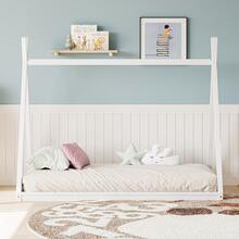 Twin Size House Floor Bed Frame,Wooden Montessori Low-Floor Bed  House Shape Tent Bed Frame Roof For Boys Girls Teens For Kids,Twin Size Kids Bed, White