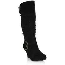 CORE COLLECTION Womens Ladies Mid Heel Winter Riding Boots With Twin Buckle And Zip Closure Calf Length Mid Heel Riding Boots - Black Suede - View 3