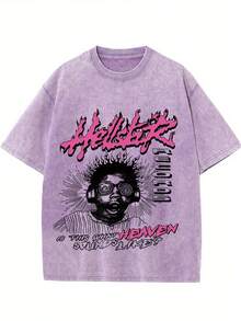 Retro Printed Men's Vintage Round Neck Short Sleeve Cotton T-Shirt, Casual Summer T-Shirt For Everyday Street Style - Purple - View 2