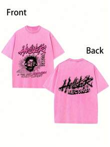 Retro Printed Men's Vintage Round Neck Short Sleeve Cotton T-Shirt, Casual Summer T-Shirt For Everyday Street Style - Rose Red - View 1