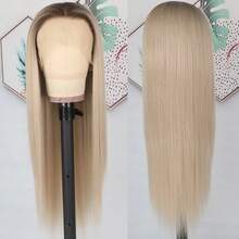 Purple Color Lace Front Wigs Pre Plucked Hairline Long Straight Wigs For Fashion Women Girls Party Daily Wear Glueless Dark Purple Lace Front Synthetic Wigs 13x4 Free Part Heat Resistant Fiber Hair 28 Inch 180% Density - 漸變金色 - 查看 7