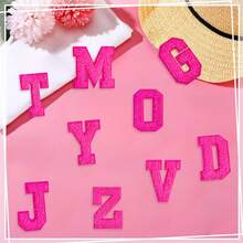 1/3/26 Parche de letra de chenilla negro, morado, rojo rosa. Parche de letras para planchar en vaqueros, ropa, camiseta. Parche de alfabeto para reparación de prendas. - Rosa Fucsia - Ver 8