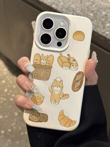 1pc Fashionable Cute Cartoon Cat Cooking Pattern Litchi Texture Waterproof Anti-Fall Anti-Slip Soft Phone Case Compatible With Apple/ Phones - Multicolor - View 4
