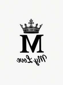 1张皇冠字母M和“My Love”文字纹身贴纸，简约黑灰爱情主题临时手腕纹身，防水防汗，可持续1-3天，适合情人节，素描风格 - 黑色 - 查看 7