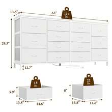 Danolapsi 14 Drawer Dresser TV Stand For 75" TV,Long Fabric Dresser For Bedroom,Entertainment Center,Chest Of Drawers,Media Console Table With Storage For Living Room Closet - trắng - Xem 3