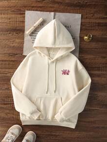 Damen Lässiger Grafik-Muster Loose Fit Thermofutter Kapuzenpullover, Winter