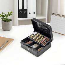 Metal Money Box 10 Inches – Secure Cash Box With Coin Tray, Lock & 2 Keys - Black - View 2