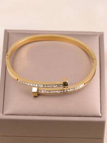 Bộ 3 vòng tay thép không gỉ màu vàng thời trang, thích hợp đeo hàng ngày, làm quà tặng sinh nhật, xếp chồng - Vàng - Xem 6