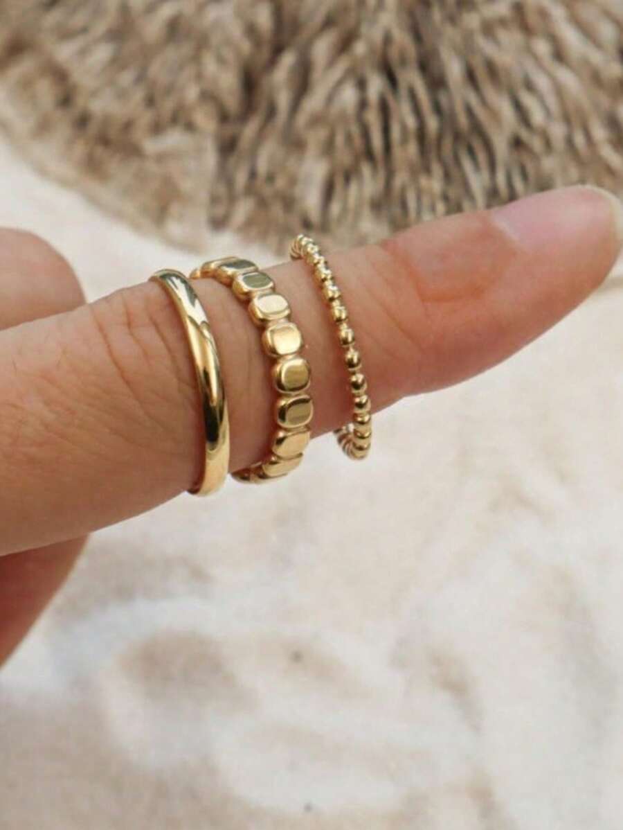 WaterProof-Dainty Ring Set Of 3, Waterproof Rings, Gift For Her, Boho Rings, Minimal Ring, Stacker Ring