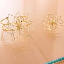 مجموعة سوار وخاتم بتصميم زهرة مجوفة عصرية، مناسبة للارتداء اليومي للنساء 2 قطعة/مجموعة