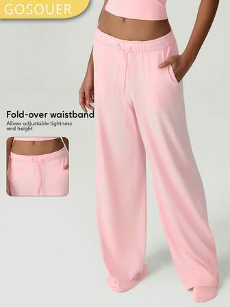 GOSOUER Women's Summer Lightweight Breathable Waist Drawstring Straight Leg Pants Casual Sports Jogging Pants