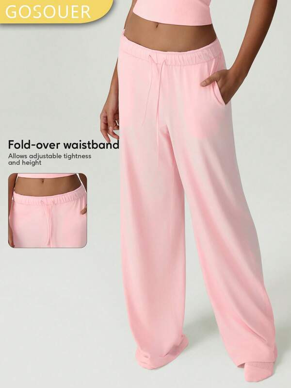GOSOUER Calça feminina leve e respirável de verão com cordão na cintura e perna reta, calça esportiva casual para corrida
