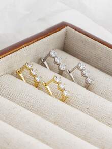 1 Pair 2pcs Luxury S925 Sterling Silver U-Shaped Cubic Zirconia Hoop Earrings, Elegant Design For Women, Daily Wear Or Party, Gift Accessory