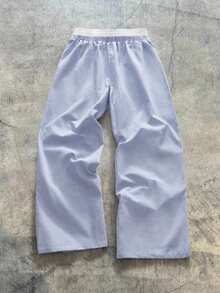 Quần ống đứng lưng thun kẻ sọc dệt đơn giản thoải mái cho nam, đi học - Màu xanh nhạt - Xem 2