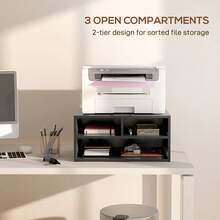 HOMCOM Desktop Printer Stand With Storage, 2-Tier Desk Organizer With 3 Open Compartments For Home Office, Black - Black - View 4