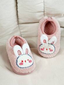Pantuflas suaves y cálidas con diseño de conejo de dibujos animados para niños, con suela antideslizante para interiores
