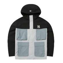 MLB Unisex Casual Woven Hooded Jacket, GORPCORE POCKET BLOCKING WINDBREAKER, Minimalist Sportswear Outerwear, 3AWJB0751-50BKS