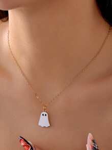 1 Piece White Ghost Necklace, Halloween Simple Necklace, Fashionable Daily Personalized Versatile Collarbone Chain