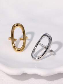 1pc Minimalist Fashion Stainless Steel Geometric Ellipse Open Ring, Stylish Design Suitable For Women Daily And Party Wear
