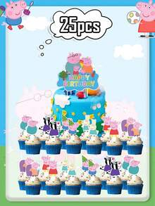 Artículos de decoración de pastel con temática de Peppa Pig - Halloween, Acción de Gracias, Navidad, Fiesta de Cumpleaños, Conjunto de decoración de pastel con personajes de la familia de Peppa Pig, Artículos decorativos de pastel para fiesta infantil