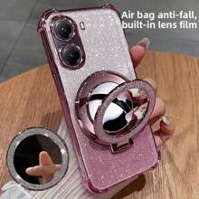 1 pieza Funda de teléfono minimalista con soporte, Funda espacial, Borde suave de silicona TPU resistente a caídas/Cubierta protectora de lujo con agujeros a prueba de polvo, bordes gruesos, compatible con Samsung Galaxy S24 Ultra/S24 Plus/S24/S23 Ultra/S23 Plus/S23/S22 Ultra/S22 Plus/S22/S21 Ultra/S21 Plus/S21 FE/S23 FE/S20 Ultra/S20 Plus/S20 FE y soporte chapado + Borde suave de silicona TPU Paquete completo Femenino Masculino Protección de alta gama...Adecuado para OPPO