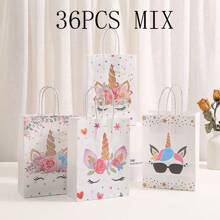 12/18/24/36pcs Unicorn Party Favor Bags, Unicorn Party Candy Gift Bags With Handles, Suitable For Birthday Party Gifts Packaging Decoration